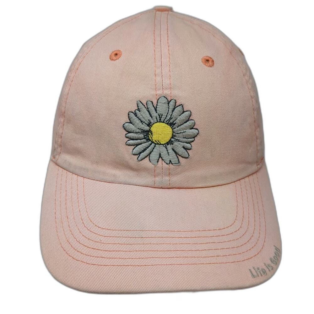 Life is Good Baseball Cap Pink One Size Daisy Flower Adjustable Strapback Hat